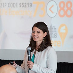 Center researcher Christina Welter speaks at a public health research event.