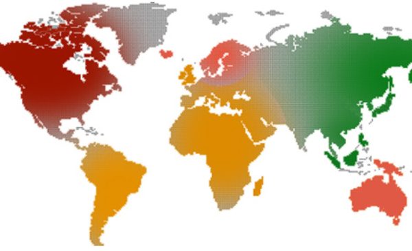 A map of the world coded by color, showing rates of cancer around the world.