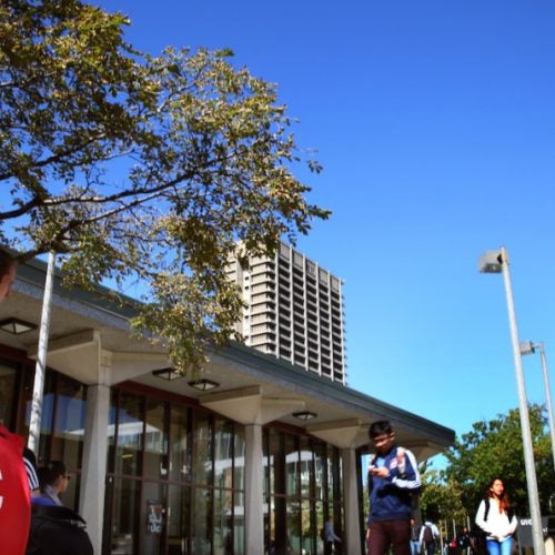 Students walk across the quad on UIC's east campus.