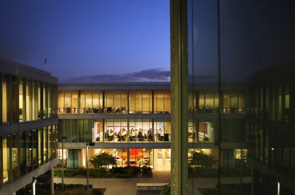 A view of UIC's Douglas Hall on east campus at night.