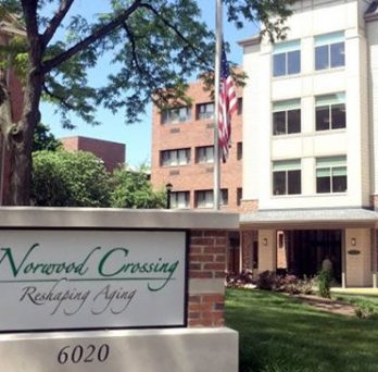 The exterior and front sign of Norwood Crossing nursing home in Chicago's Norwood Park neighborhood. 