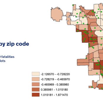 A map showing social vulnerability and COVID-19 deaths by zip code in Chicago.
                  