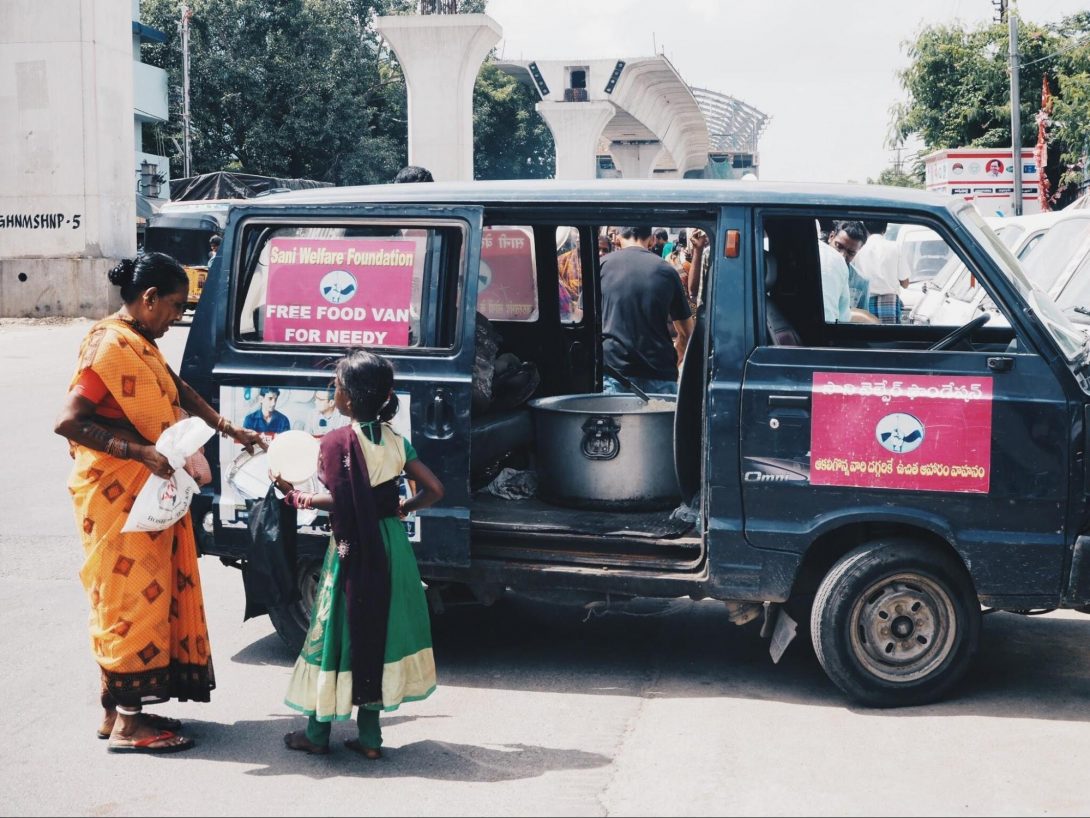photo 1. The van of Sani Welfare Foundation, providing nutritional support for the poor. They come to the Gandhi Hospital and serve free lunch.