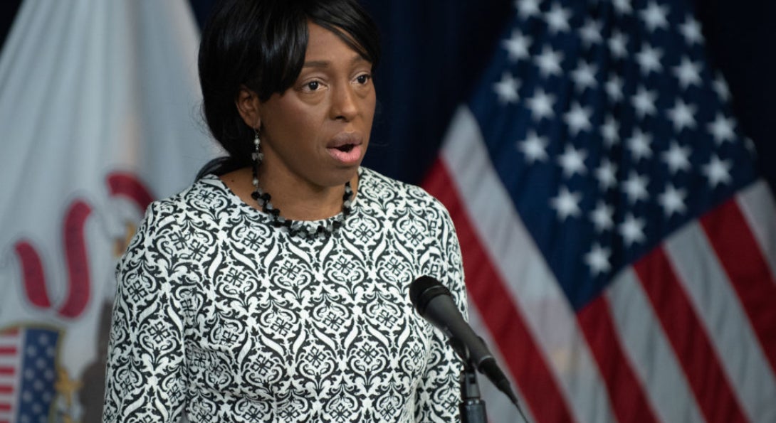 Dr. Ngozi Ezike speaks at a press conference.