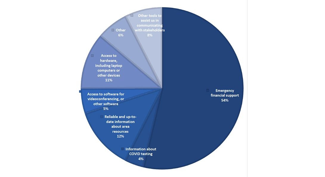 A pie chart showing the most pressing needs of organizations.  An accessible version of the chart is linked below this text box.