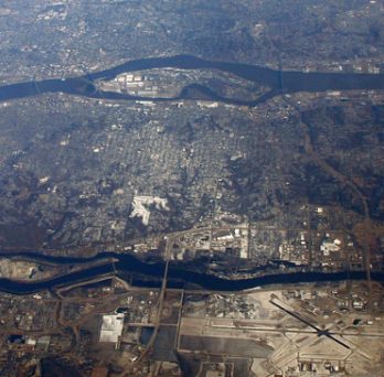 An satelitte view of the Quad Cities region. 