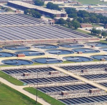 An aerial view of the Stickney Water Treatment Plant in Cicero, Illinois. 