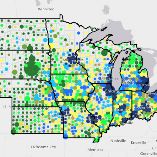 A map showing waves of COVID-19 fatalities as compared with rural and urban populations.