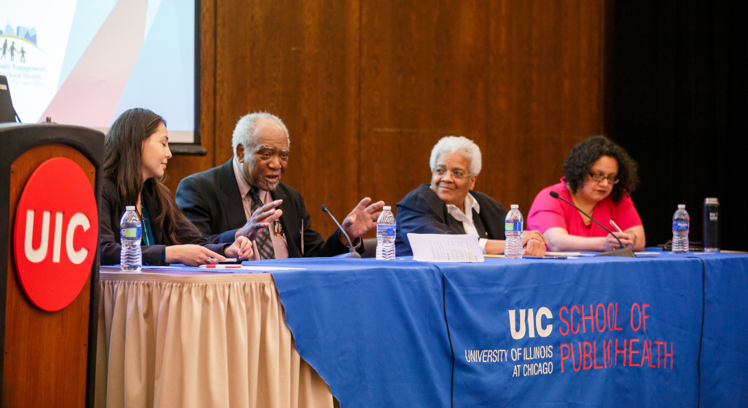 A guest speaker engages in a panel discussion at the 2019 Minority Health Conference, hosted by the School of Public Health.