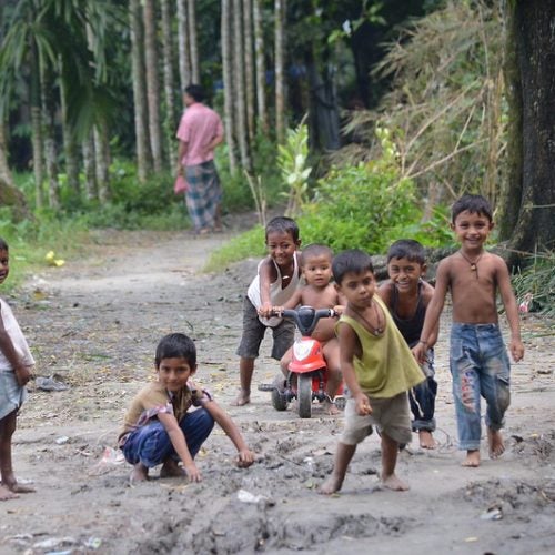 Children play in a rural street in Bangladesh