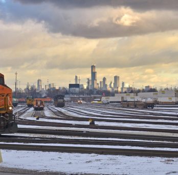 A Burlington Northern Santa Fe rail yard on the west side of Chicago.
                  