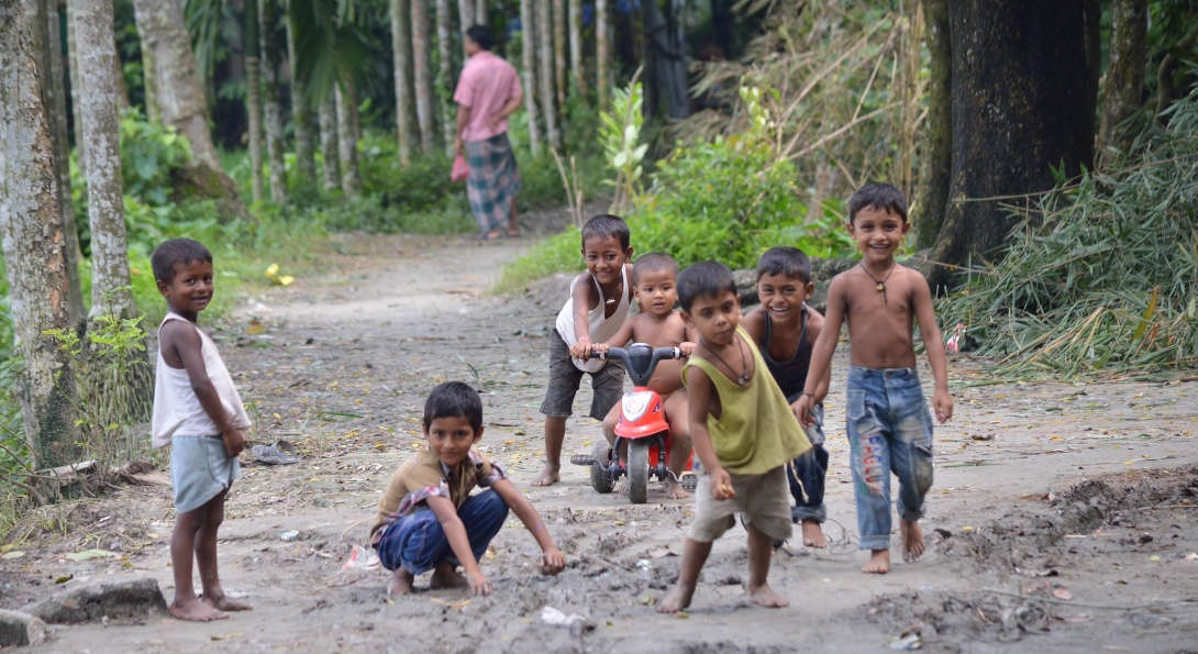 Children play in a rural street in Bangladesh.