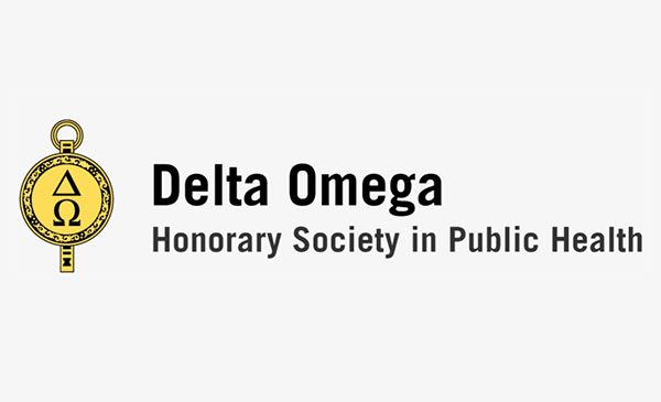 The logo of the Delta Omega honorary society in public health.