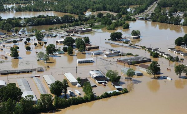 A rural Illinois community is submerged in water in a large flood.