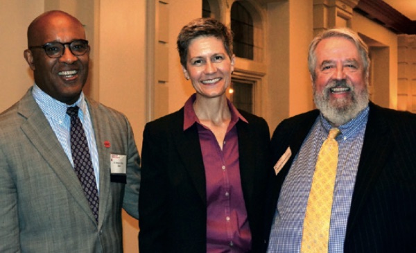 Dean Wayne H. Giles, Dr. Lisa M. Lee, and Daniel Swartzman pose for a photo.