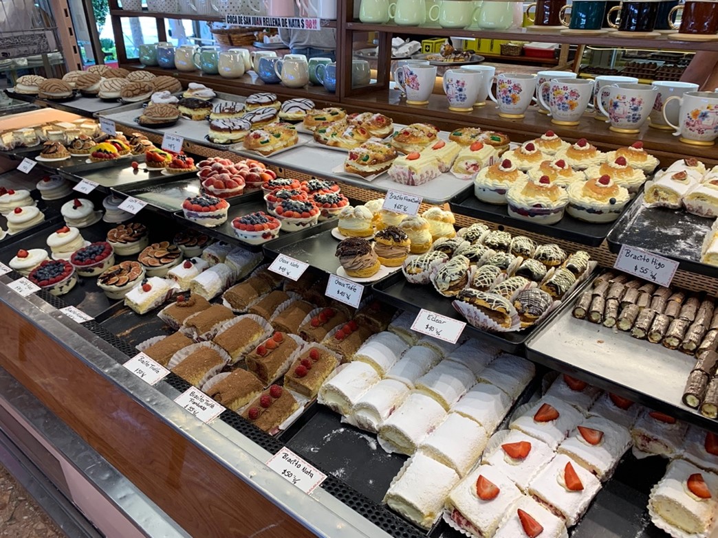 Food for sale in a bakery.