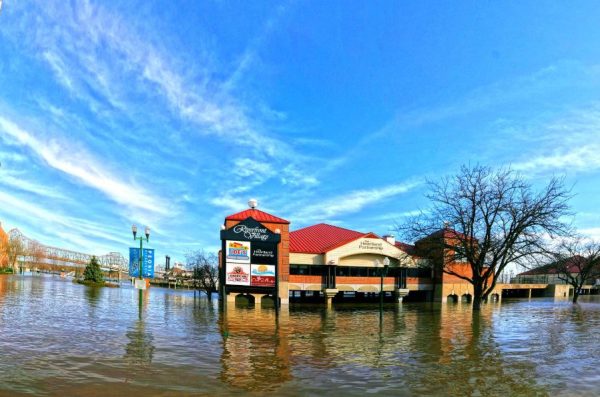 Floodwaters cover downtown Peoria, Illinois.
