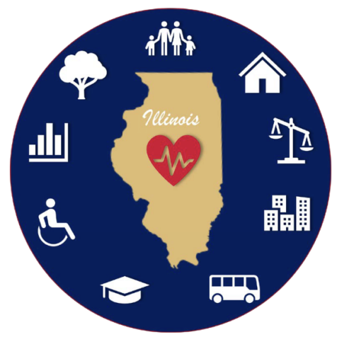 A graphic showing resources for public health across the state of Illinois.