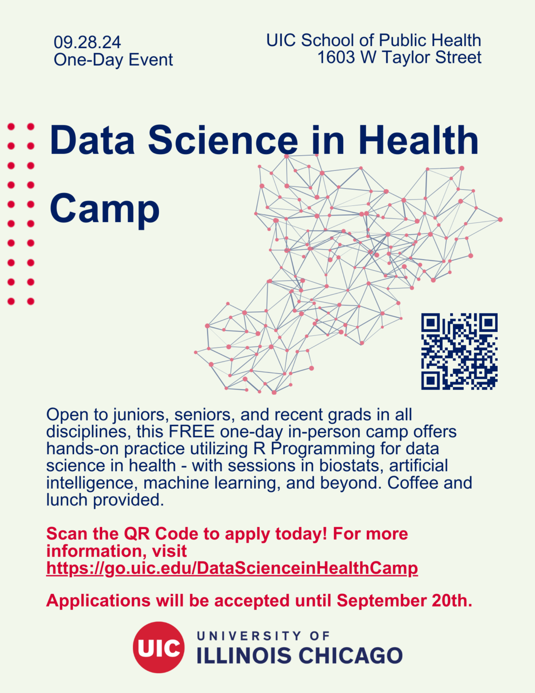 workshop flyer in blue and red text with data visualization image