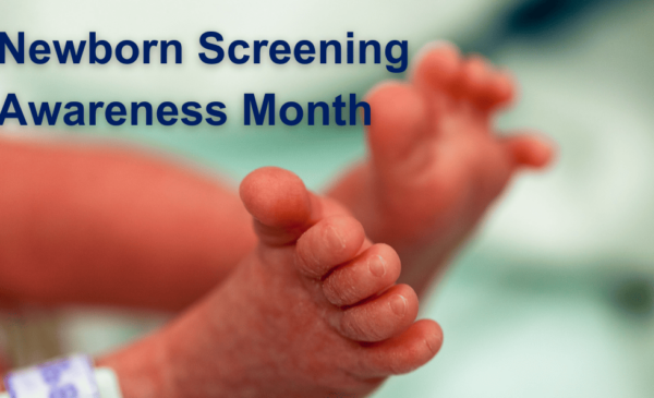 Newborn's feet with a hospital bracelet and text reading 