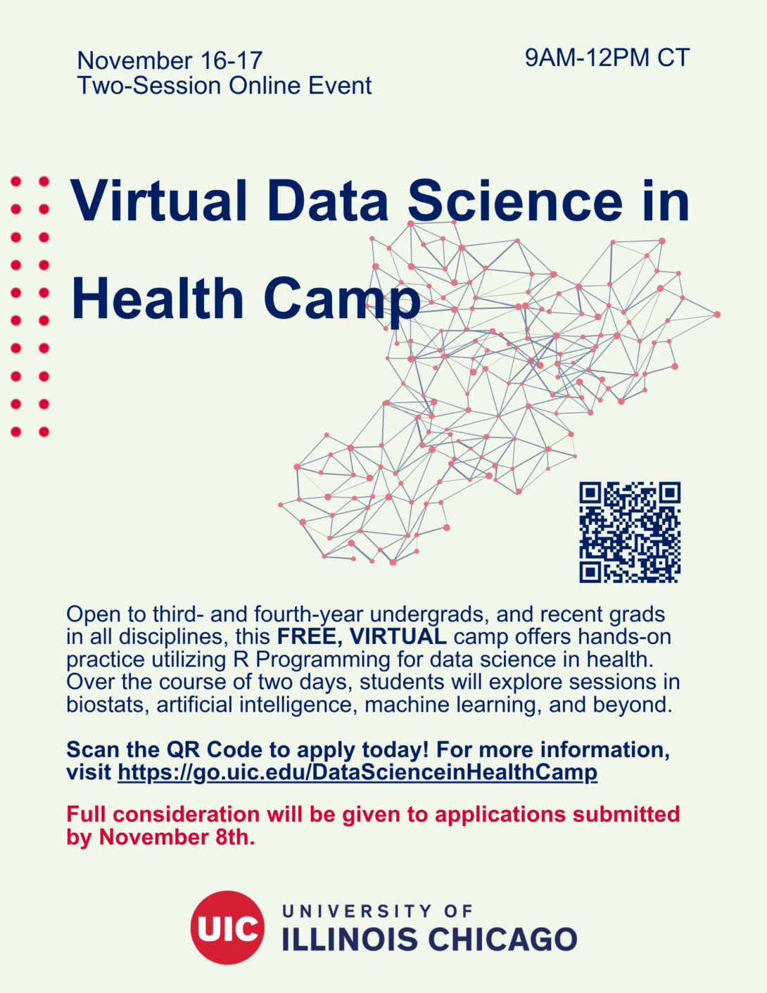 workshop flyer in blue and red text with data visualization image