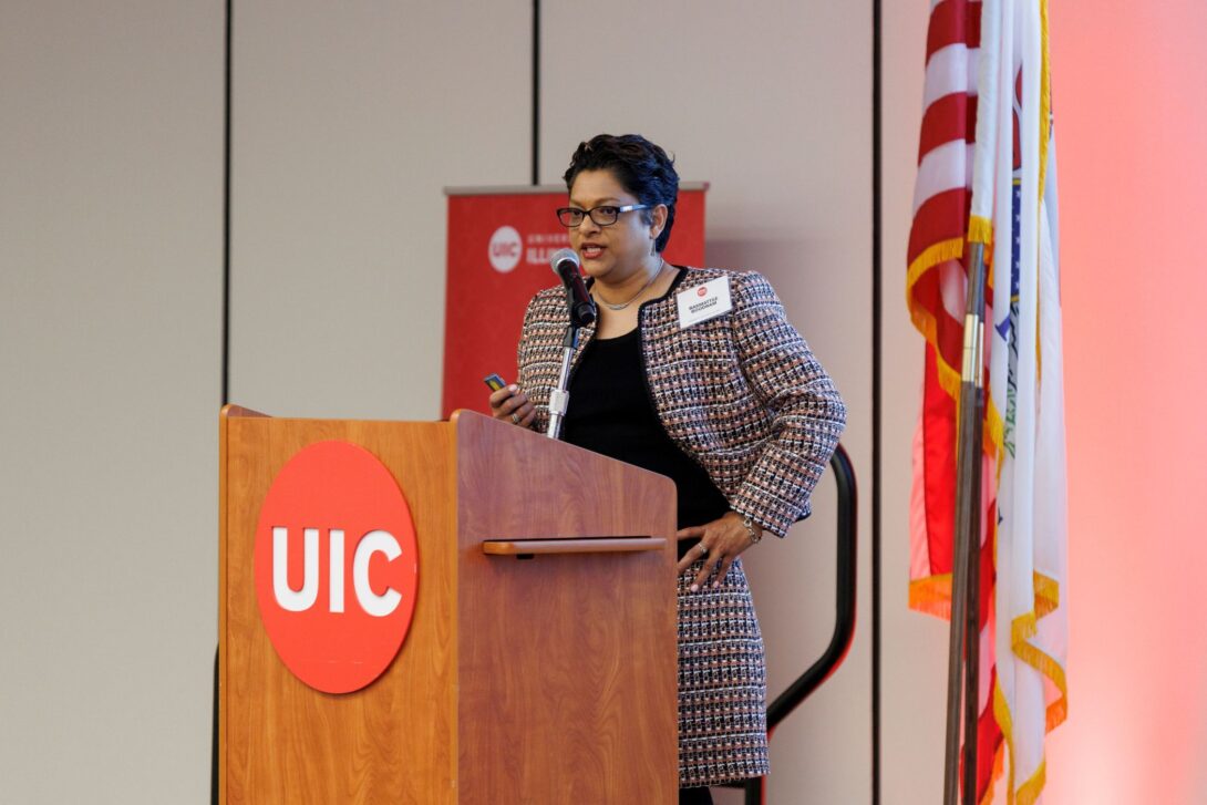 Professor Basmattee Boodram presents at UIC's January SparkTalks.